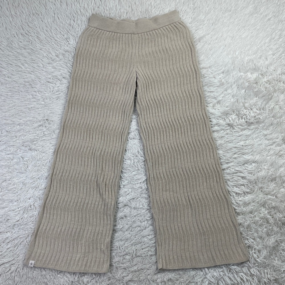 Barefoot Dreams Pants Womens Small Stone CozyChic Ultra Lite Wave Ribbed Flared